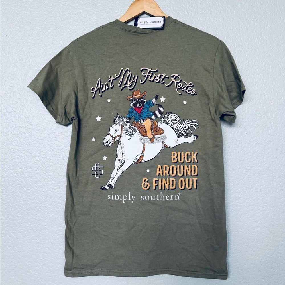 Simply Southern Rodeo Buck Around Western Raccoon Cowboy T-Shirt Top S